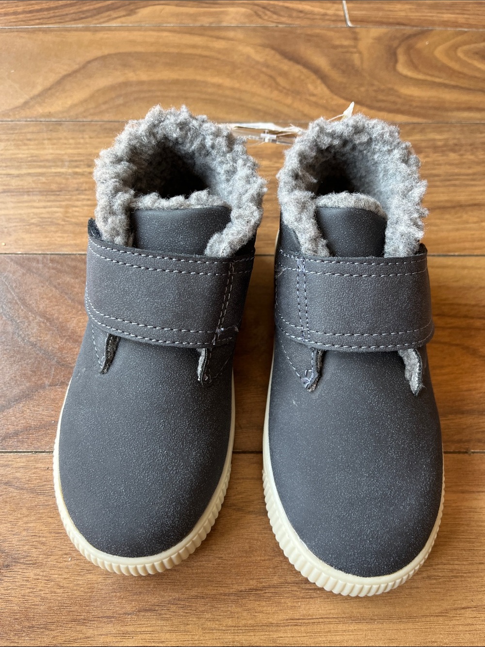 Carter's Gray Faux-Fur Lined Velcro Kids Boots Boy Size 11 Winter Strap Easy